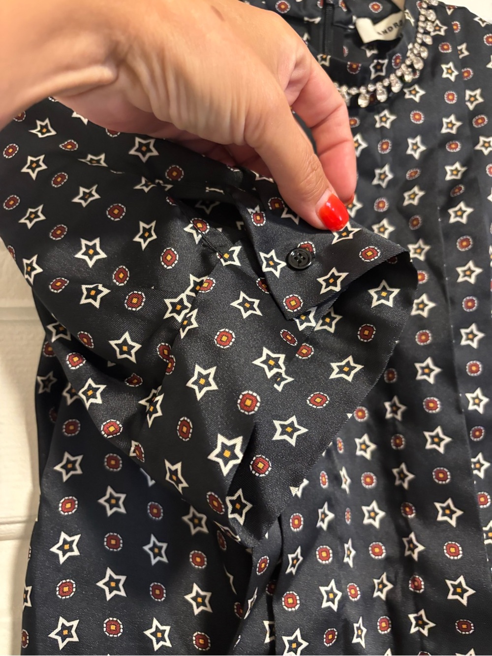 NWOT Sandro Black Star-Print Mini Satin Dress FR 36 - Picture 5 of 9